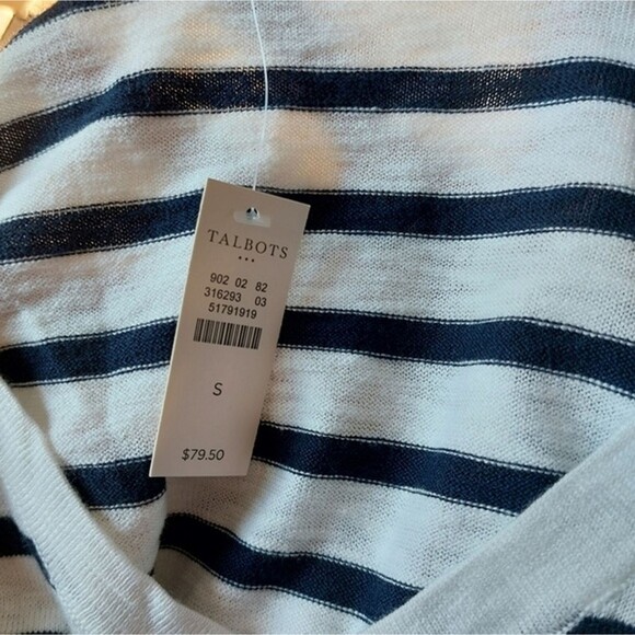 Talbots Cotton Blend V-Neck Black White Stripe 3/4 Sleeves Knit Top Size S NWT - Picture 7 of 10